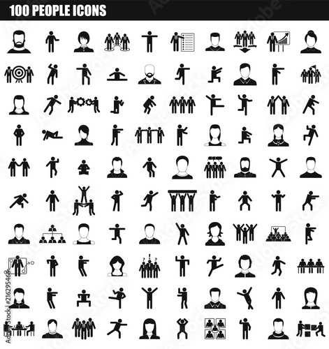 100 people icon set. Simple set of 100 people vector icons for web design isolated on white background