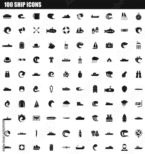 100 ship icon set. Simple set of 100 ship vector icons for web design isolated on white background