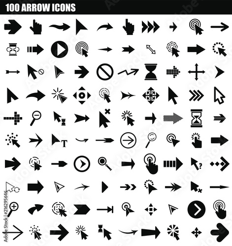 100 arrow icon set. Simple set of 100 arrow vector icons for web design isolated on white background