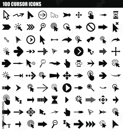100 cursor icon set. Simple set of 100 cursor vector icons for web design isolated on white background