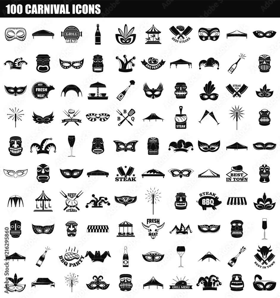 100 carnival icon set. Simple set of 100 carnival vector icons for web design isolated on white background 100 carnival icon set. Simple set of 100 carnival vector icons for web design isolated on white background