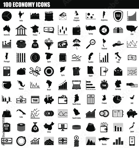 100 economy icon set. Simple set of 100 economy vector icons for web design isolated on white background