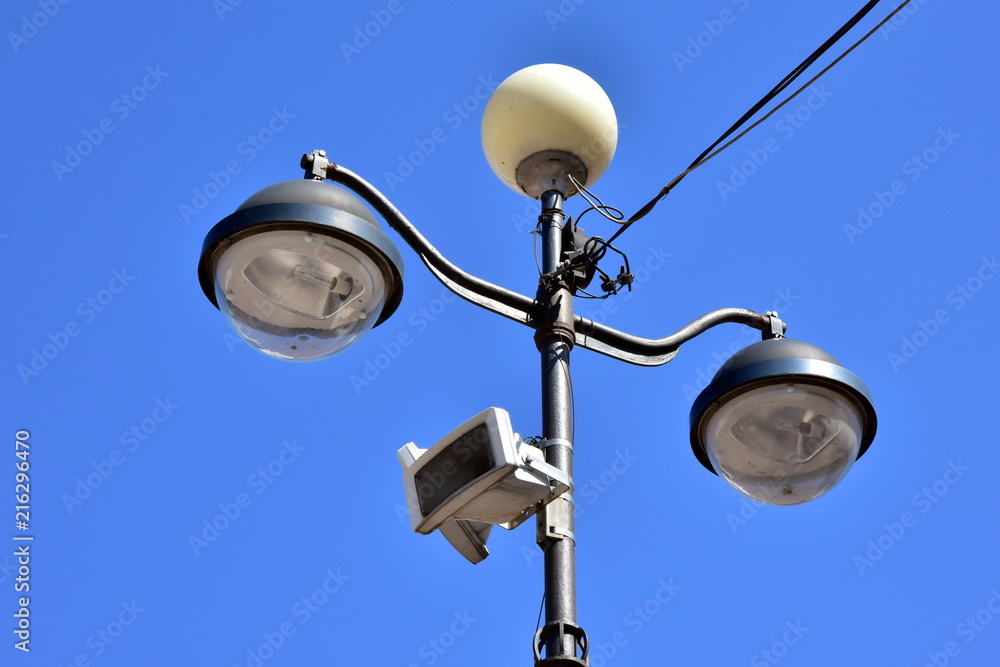 Three kinds of different lanterns on one lamppost Three kinds of different lanterns on one lamppost