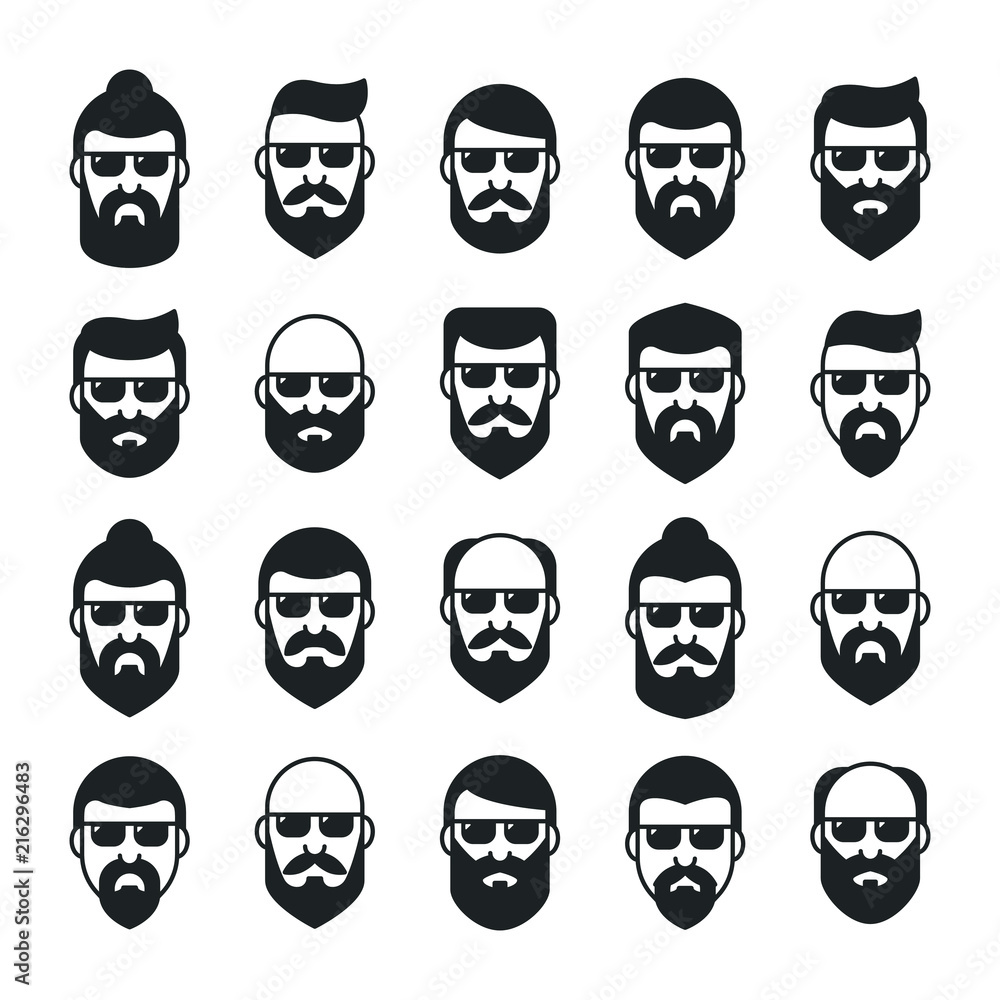 Bearded man with glasses. Hipster characters. Set of Modern Flat Line. People Avatars