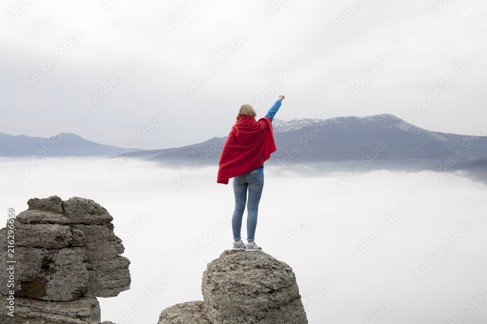 Obraz premium the girl from the back on the cliff