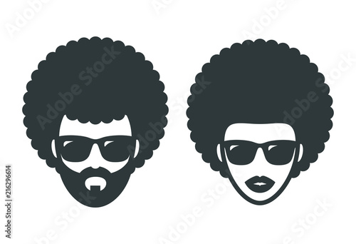 Funky woman and man in sunglasses with Afro hair