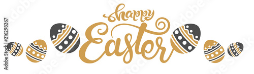 Happy Easter - text, template inscription with eggs. Vector illustration. Greeting card with a happy Easter