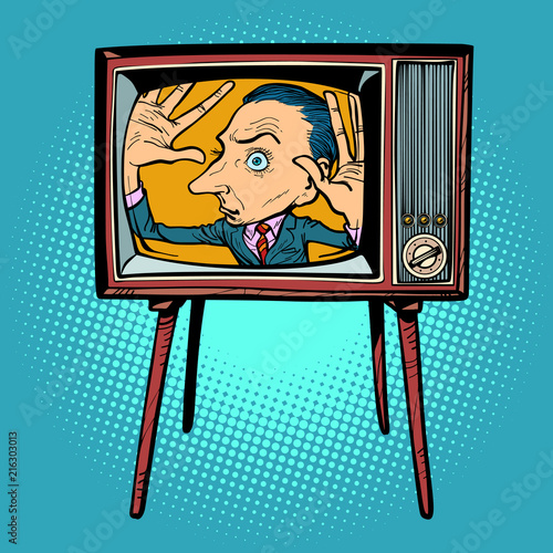 man inside TV
