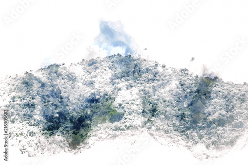 Abstract Mountain peak on watercolor illustration painting background.