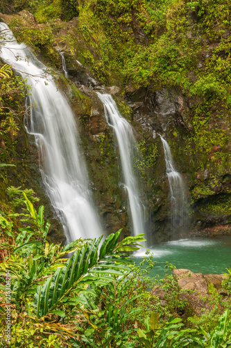 Fototapeta Naklejka Na Ścianę i Meble -  Beautiful Triple Maui Waterfall