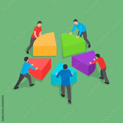 Unity people team background. Isometric illustration of vector unity people team background for web design