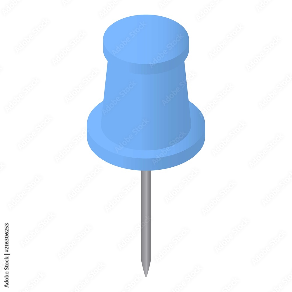 Office blue pin icon. Isometric of office blue pin vector icon for web design isolated on white background Office blue pin icon. Isometric of office blue pin vector icon for web design isolated on white background
