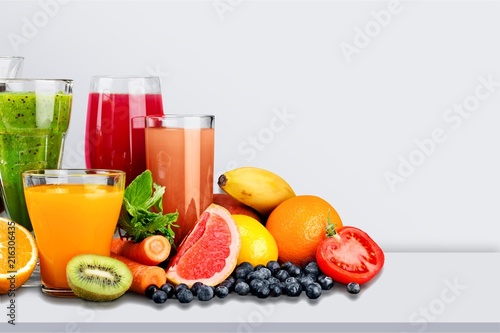 Tasty fruits and juice with vitamins