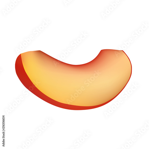 Slice of peach mockup. Realistic illustration of slice of peach vector mockup for web design isolated on white background