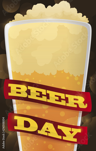 Delicious Beer with Ribbons for Night Celebration of Beer Day, Vector Illustration