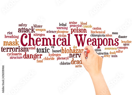 Chemical weapons word cloud and hand writing concept photo