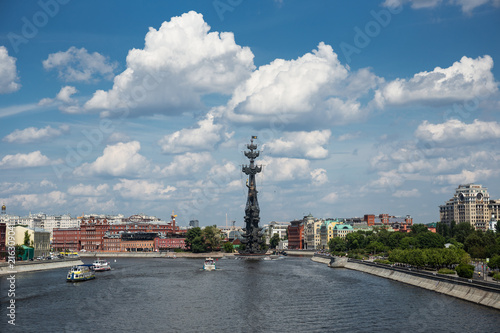 View of Moscow river and monument to Peter the Great from the Crimean bridge in Moscow