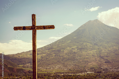 Volcano And Cross In Antigua Guatemala