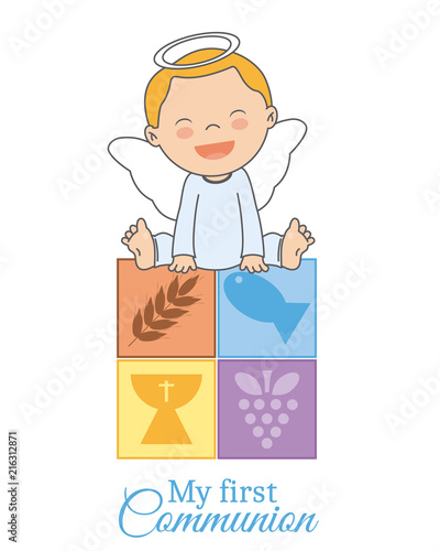 first communion card. Angel boy