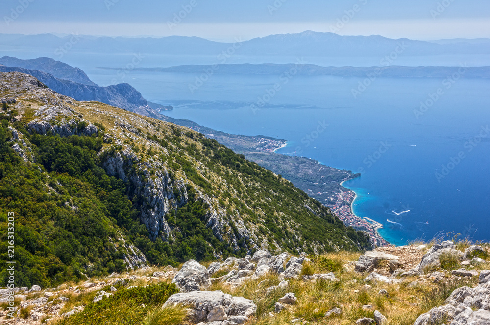 Croatia, coast of Makarska resort. Mountain view, Dalmatia, Biokovo national park landscape