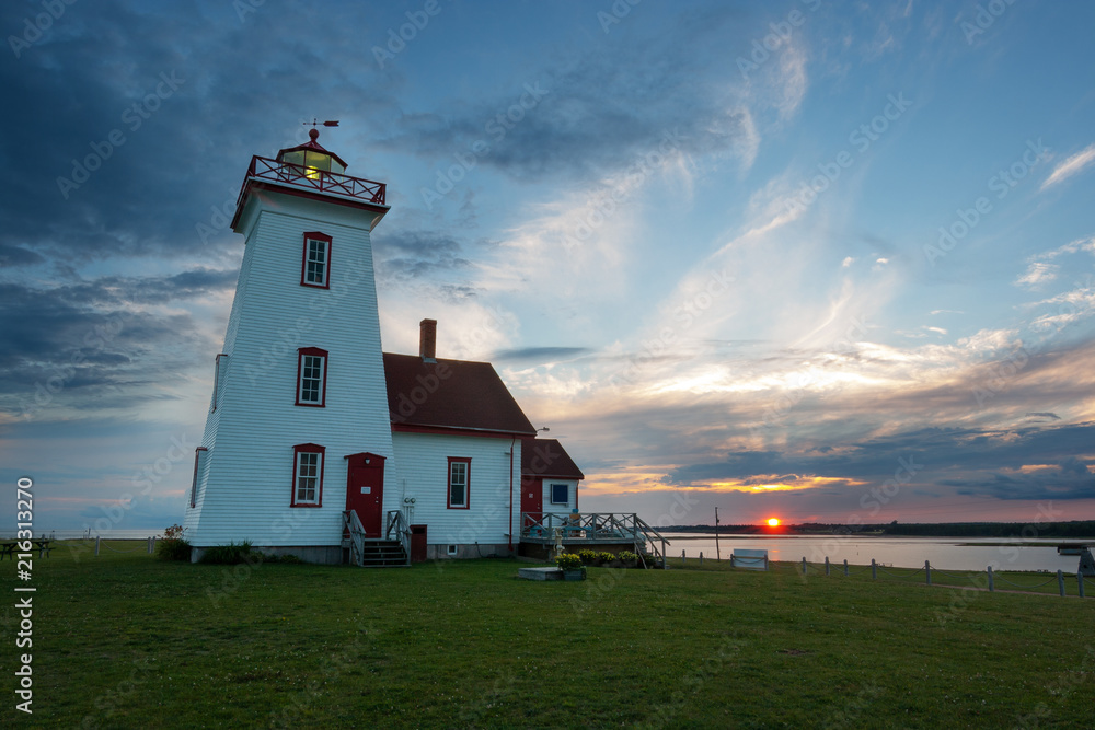 Wood Islands lighthouse in Prince Edward Island at sunset