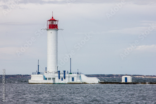 Odessa  Ukraine. Lighthouse Vorontsov harbor sea view