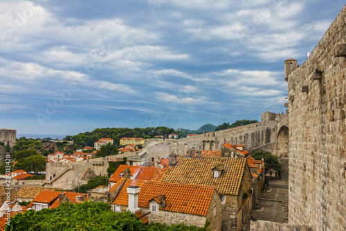 Dubrovnik fortress wall, old town view, Croatia