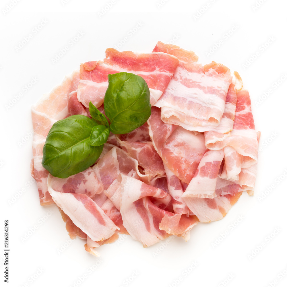 Fresh bacon on the isolated background.