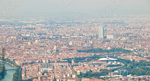 Fototapeta Naklejka Na Ścianę i Meble -  View on Turin city center from Superga panoramic hill