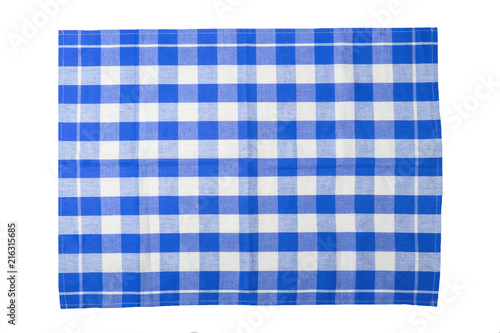 Blue and white checkered napkin isolated on white background.