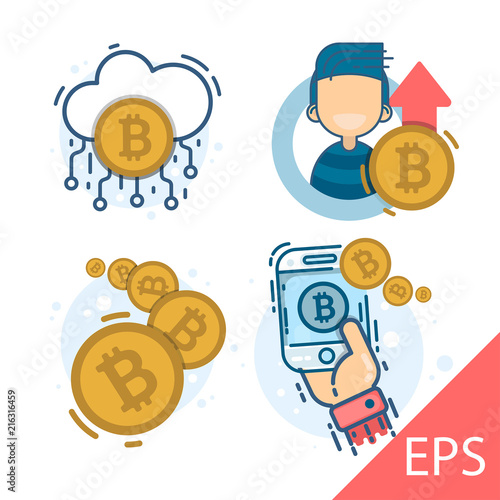 Set Bitcoin. Vector modern line design illustration icon