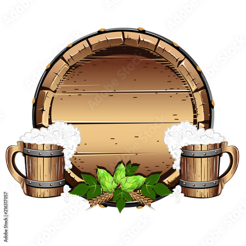 Old wooden barrel with beer