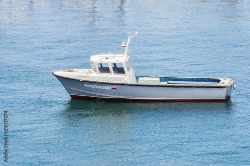 Russia  the peninsula of Crimea  the city of Sevastopol. 06 10 2018  Boat anchored in the sea