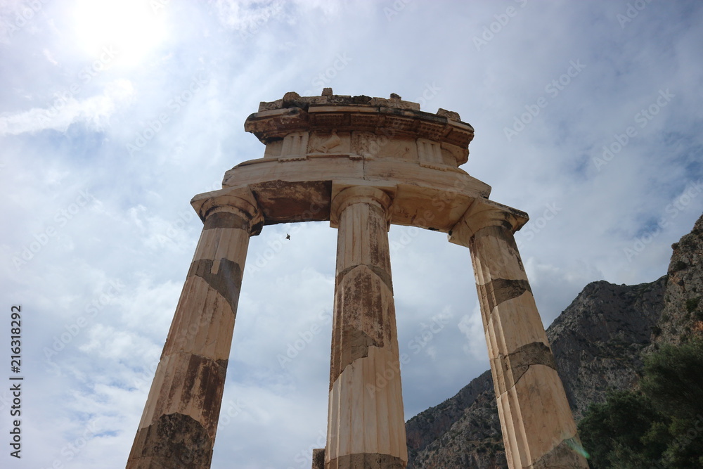 Three columns of Athena Pronaia Temple, Delphi, Greece