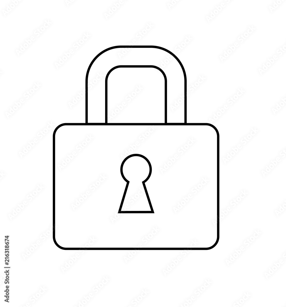 Lock icon protection line symbol flat style isolated on white background. Lock icon protection line symbol flat style isolated on white background.