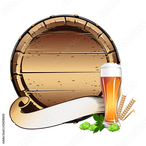 Old wooden barrel with beer