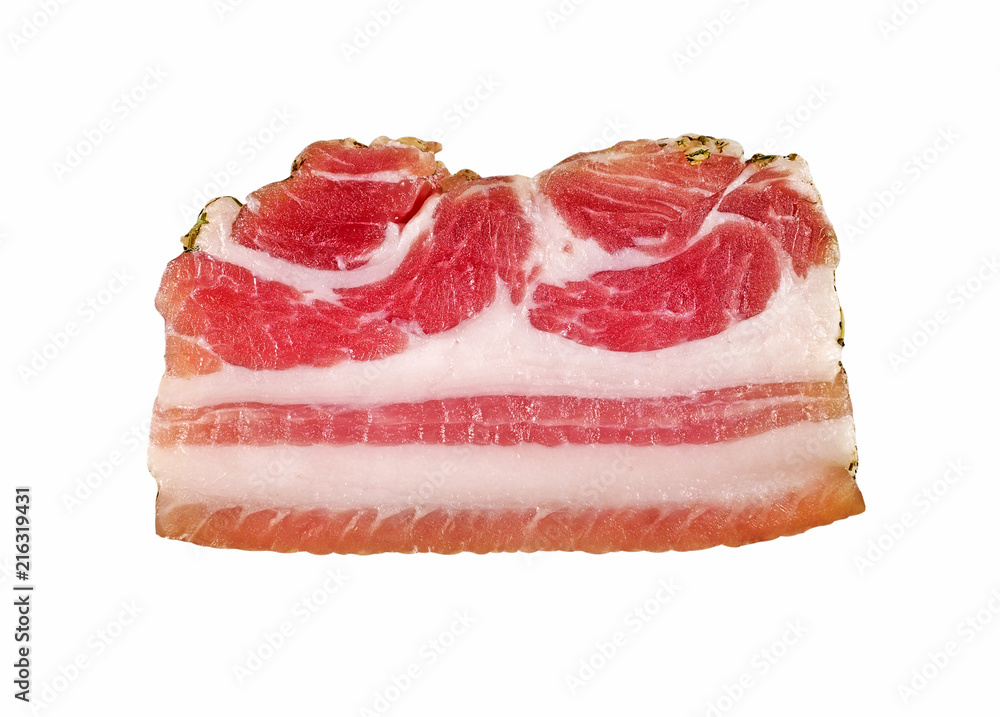 cut of salty fat with a layer. it is isolated on a white background. bacon cut of salty fat with a layer. it is isolated on a white background. bacon