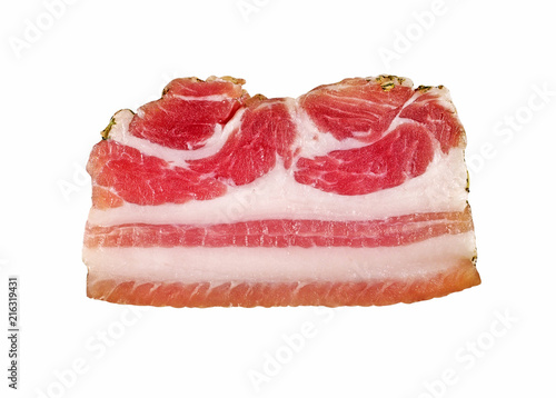 cut of salty fat with a layer. it is isolated on a white background. bacon