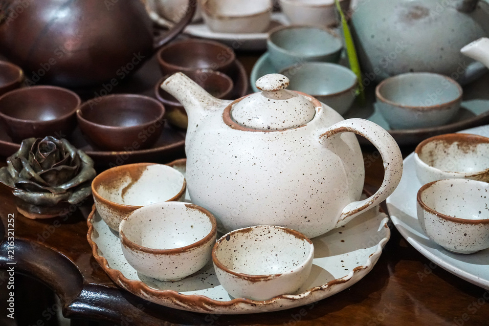 handmade teapot and cups ceramic porcelain set