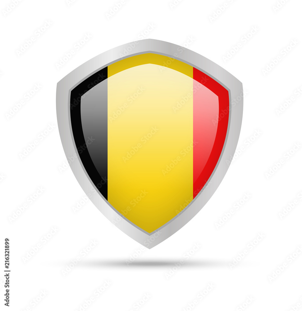 Fototapeta premium Shield with Belgium flag on white background. Vector illustration.