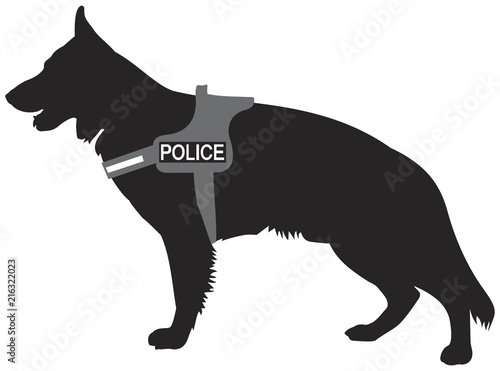 German Shepherd Police Dog K9 vector Silhouette symbol, military dog breed illustration, K-9 dog training