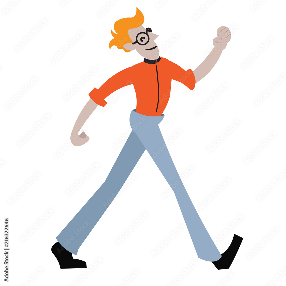 Illustration of Funny Thin Guy Walking Attentively with Smile Stock Vector  | Adobe Stock