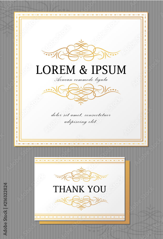 Elegant and luxury card with thank you card.  Layout with golden design elements.