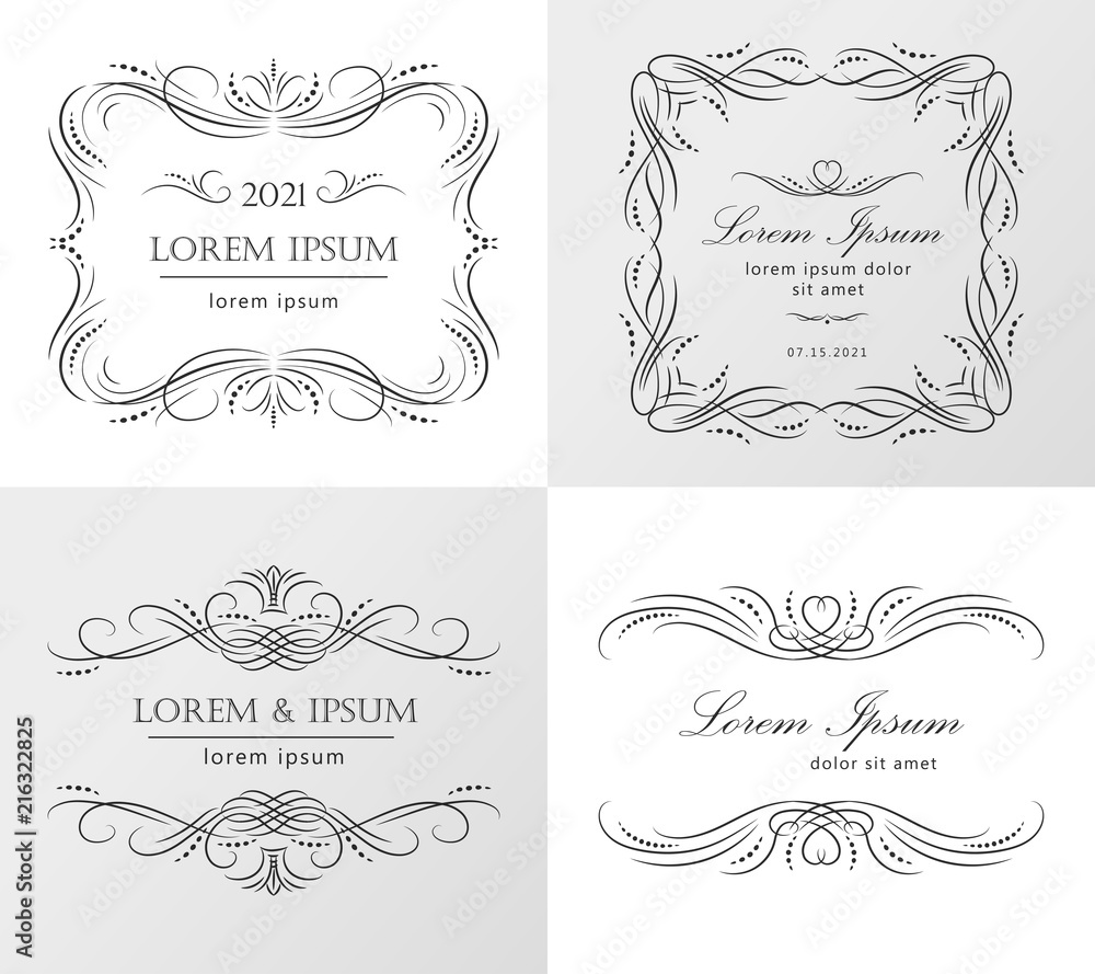 Set of flourish frames, borders, labels. Collection of original design elements. Vector calligraphy swirls, swashes, ornate motifs and scrolls. Set of flourish frames, borders, labels. Collection of original design elements. Vector calligraphy swirls, swashes, ornate motifs and scrolls.