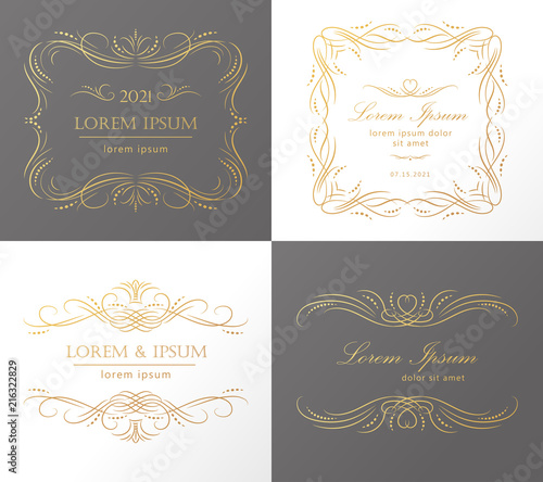 Set of flourish frames, borders, labels. Collection of original design elements. Vector calligraphy swirls, swashes, ornate motifs and scrolls. 