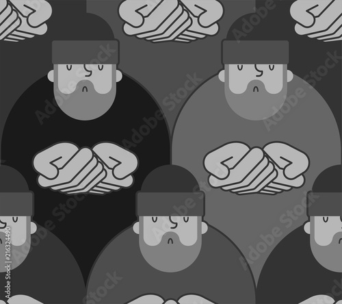 Homeless pattern seamless. Beggars background. Poor ornament. bum hobo Vector illustration