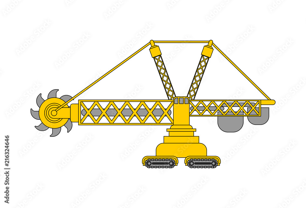 Bucket wheel excavator isolated. Rotary Excavator Heavy equipment Vector illustration Stock