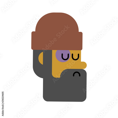 Homeless face. Beggars head, Poor portrait. bum hobo Vector illustration