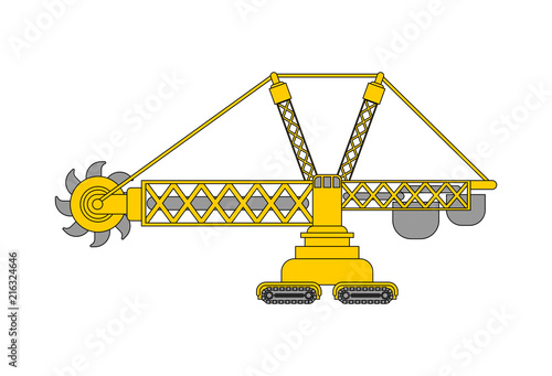 Bucket wheel excavator isolated. Rotary Excavator Heavy equipment  Vector illustration