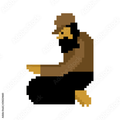 Homeless pixel art. Beggars 8 bit. digital Poor. bum hobo Vector illustration
